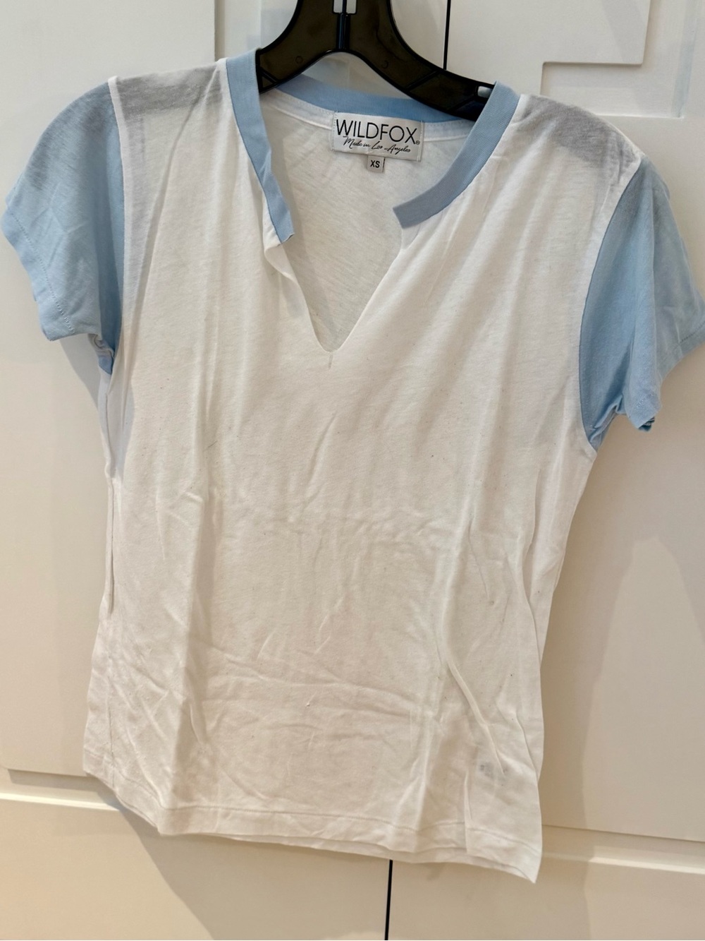Wildfox White & Light Blue V-Neck Tee